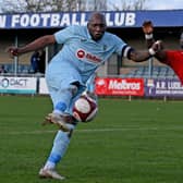 Skipper Michael Taylor gets a shot off for Rugby Town against Coleshill Town (Picture: Martin Pulley)