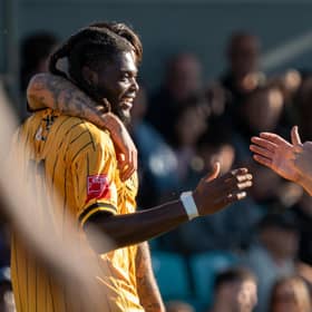 Brakes players celebrate a goal against Hitchin Town on Saturday. Pic by VKM Photography