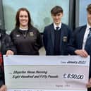 Shipston Home Nursing Patron Anton Lesser, head of PE at Shipston High School Sarah Davies and fundraisers and prefects Joshua and Toby from Year 11.