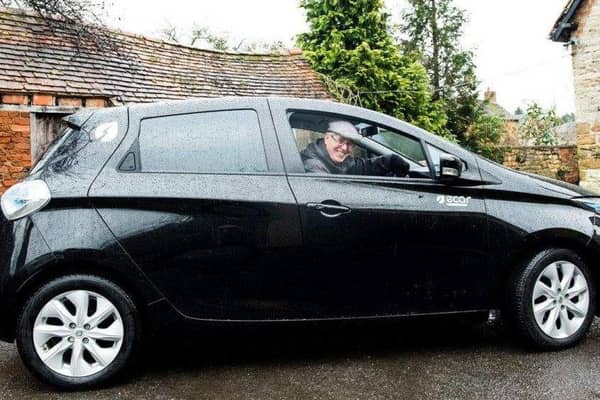 Bob Sherman driving one of the Renault Zoe Cars for the Harbury e-Wheels scheme. Picture submitted.