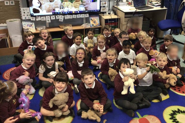 Reception class at Eastlands Primary School celebrating their teddy bears picnic