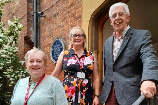 Left to right: Percival Guildhouse centre mnager Sarah Gall, chair of trustees Carin Jackson, and David Holton, trustee of Rugby Group Benevolent Fund.