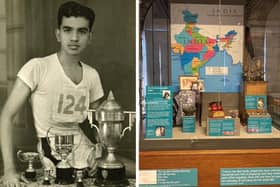 The new display tells the story of Horace Boyer’s journey from India to Leamington Spa in 1947. Picture shows a photo Horace Boyer and a photo of the new display inside the Market Hall Museum. Photos supplied by Warwickshire County Council.
