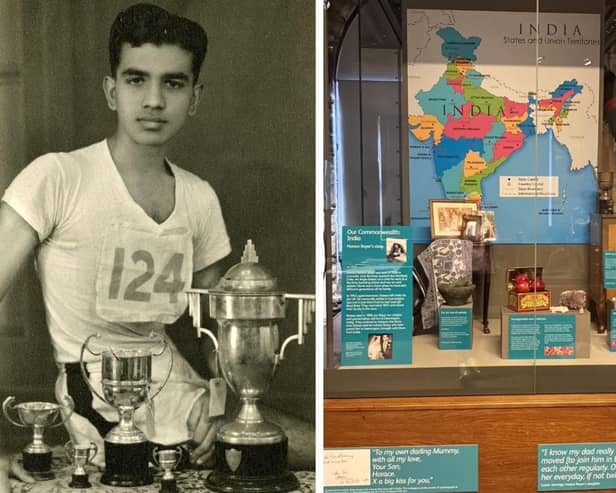 The new display tells the story of Horace Boyer’s journey from India to Leamington Spa in 1947. Picture shows a photo Horace Boyer and a photo of the new display inside the Market Hall Museum. Photos supplied by Warwickshire County Council.