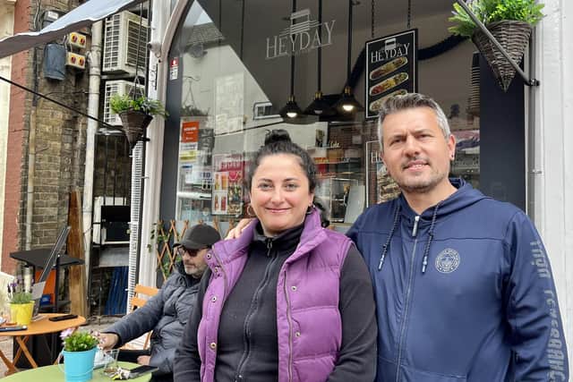 Muge Tozlu and husband Baris outside her new venture Heyday Street Food in Rugby town centre.