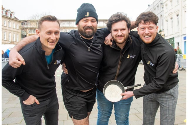 The annual Pancake Day races in the Market Square, Warwick, were staged this week. The event was held a week later, due to half term holidays, with the schools.
Pictured: Team Warwick Racecourse.