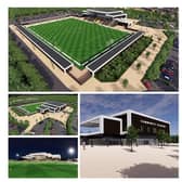 A collage of CGI images of the planned new stadium for Leamington Football Club. Pictures courtesy of Leamington FC.