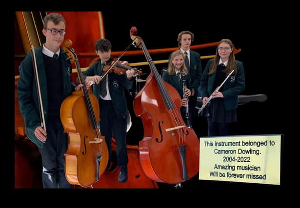 The family of Southam College student Cameron Dowling, who sadly lost his life just before his A level exams, have passed on his double bass to the school in his memory.