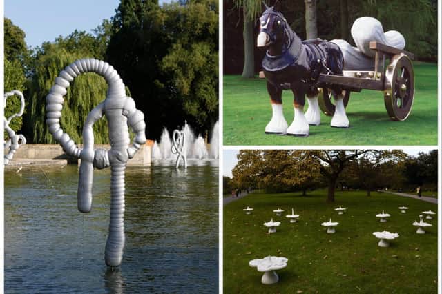A sculpture park will be coming to Compton Verney this year. Photo shows: 'In Fountains' (2018) by Nicolas Deshayes (left) copyright Nicolas Deshayes.
'Perceval (2006)' by Sarah Lucas (top left) copyright of Sarah Lucas and sent courtesy of Sadie Coles HQ, London and Helen Chadwick's Piss Flowers (1991-2) (bottom right), copyright of The Estate of Helen Chadwick and sent courtesy of Richard Saltoun Gallery London and Rome.