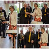 Three members of the Two Castles Male Voice Choir were recently presented long service certificates and gifts by Lady Willoughby de Broke. Together they have a combined total of 120 years choir service.
Left shows Brian Caley, top right shows Roger Mills, and bottom right shows Les Austin. Photos supplied