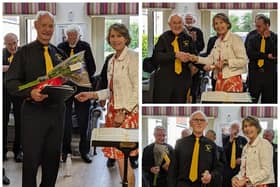 Three members of the Two Castles Male Voice Choir were recently presented long service certificates and gifts by Lady Willoughby de Broke. Together they have a combined total of 120 years choir service.
Left shows Brian Caley, top right shows Roger Mills, and bottom right shows Les Austin. Photos supplied