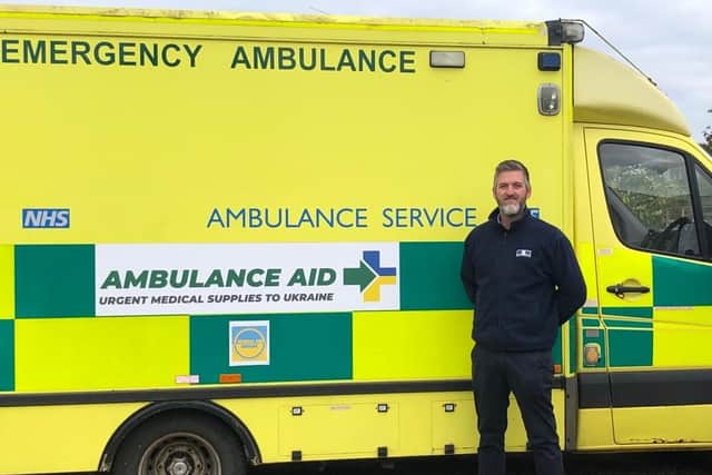 Dave Warren, director of Leamington builders merchant, MKM Building Supplies with the former Holby City ambulance. Photo supplied