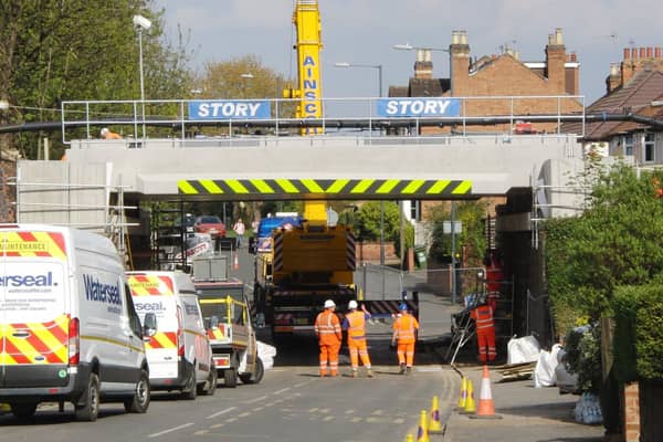 Network Rail replaced the railway bridge over the A445 as part of a £2.4m investment for passenger and freight services between Nuneaton and Leamington.
The new structure, which has been built in recent weeks at the nearby Potterton Sports Fields, was driven down the A445 and lifted into place before the railway is reinstated above ready for trains to start running again on Tuesday April 19.