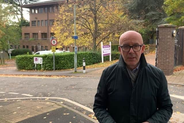 Matt Western outside Warwick District Council's Riverside House headquarters in Leamington