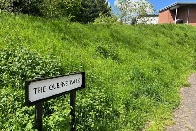 It looks odd - but follows royal guidelines. A sign on the walk by Rugby's leisure centre.