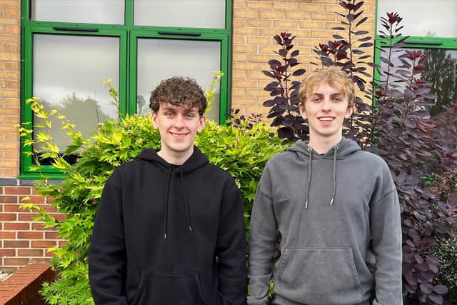 Twin brothers, David and Rhys West, both chose to study the same subjects at A-Level – Maths, Further Maths, Physics and Engineering. 
After securing four A*s, two Distinction*s and two As between them, they are both heading to university in September, which will be the first time that the brothers have spent time apart. Photo supplied by Ashlawn School