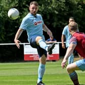 Ryan Seal in action during Rugby Town's 2-2 draw at Westfields before he set up the winner in the FA Cup replay. Picture by Martin Pulley