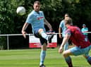 Ryan Seal in action during Rugby Town's 2-2 draw at Westfields before he set up the winner in the FA Cup replay. Picture by Martin Pulley