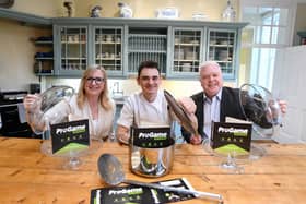 From the left; Cathy Homer, Business Adviser at Coventry and Warwickshire Chamber of Commerce, Alex Taylor, Founder of Pro Game Nutrition, and Councillor Martin Watson, portfolio holder for Economy at Warwickshire County Council.
