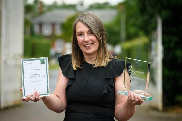 Amanda Stagg swapped a career in marketing for floristry - and has now been named Student of the Year at Moreton Morrell College.