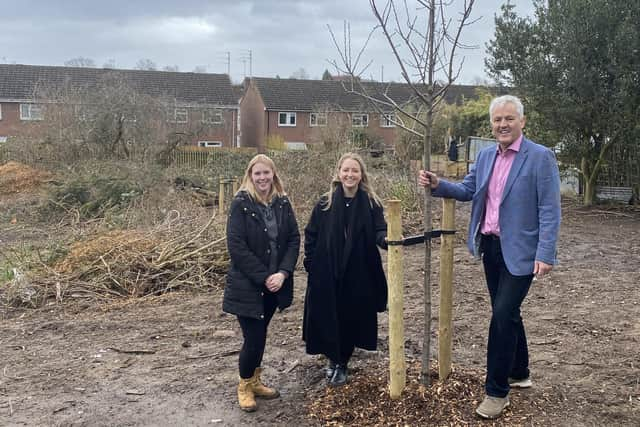 Pictured at Lyttelton Road Wildlife Community Garden local resident Liza with Kerry Paget (WDC housing) and Cllr Jan Matecki. Photo supplied