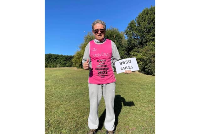 Tony Cunningham, from Coventry, has this week raised more than £6,500 for Molly Ollys by clocking up 3,650 miles on his early morning laps around the city’s Memorial Park. Photo supplied