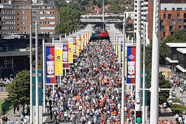 Coventry and Luton fans on 'Wembley Way' before the match