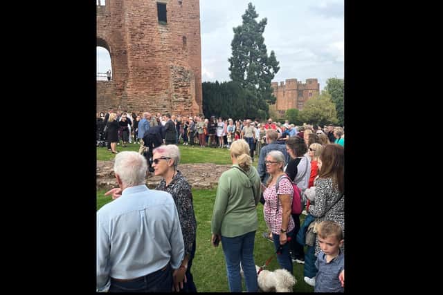 A crowd gathered at Kenilworth castle for Kenilworth Mayor Cllr Samantha Cooke's reading of the Proclamation of Accession of King Charles III. Picture supplied.
