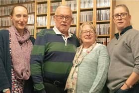 The Dawson Family in the Dawson Library in the RHR studio which they were largely responsible for setting up and maintaining. Daughter Carolyn,  John,  John's wife, Barbara and daughter Chris. Picture and words: Patrick Joyce.