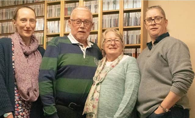 The Dawson Family in the Dawson Library in the RHR studio which they were largely responsible for setting up and maintaining. Daughter Carolyn,  John,  John's wife, Barbara and daughter Chris. Picture and words: Patrick Joyce.