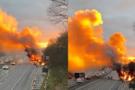 A lorry fire on the M1 has caused a closure and rush hour delays on Monday morning (December 16). Photo: Andy Maloney.