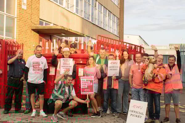 Royal Mail workers on strike in Rugby. Picture: Patrick Joyce.