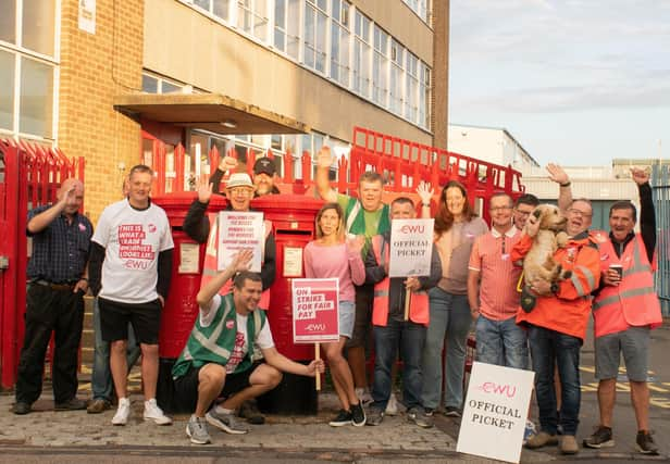 Royal Mail workers on strike in Rugby. Picture: Patrick Joyce.