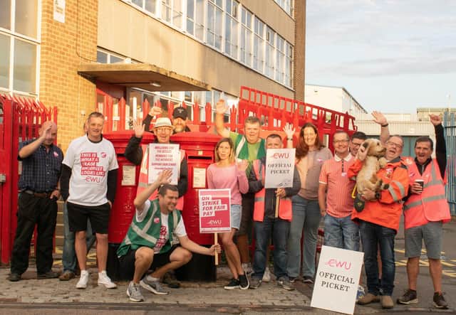 Royal Mail workers on strike in Rugby. Picture: Patrick Joyce.