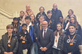 Members of the Warwick Youth Council with Matt Western MP for Leamington and Warwick in Westminster Hall in the Houses of Parliament. Photo supplied