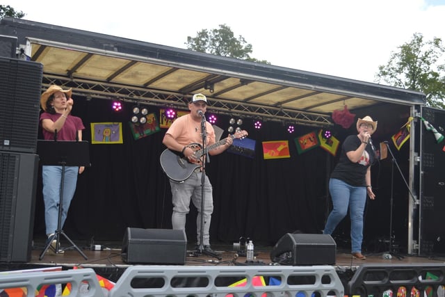 One of the acts on stage at Warwickshire Pride in Leamington. Photo by Leanne Taylor
