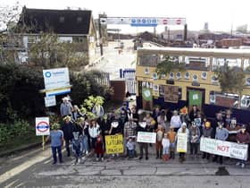 Villagers and supporters outside Shawell quarry on Saturday. Picture Andrew Carpenter