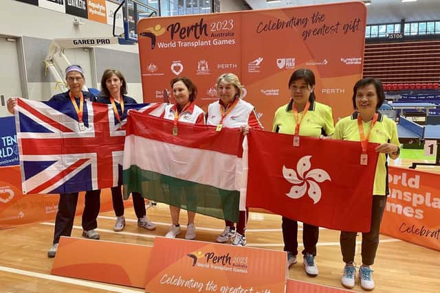 Boryana Nankova (second from left) won the Silver Medal in the women's table tennis doubles competition at The World Transplant Games 2023 in Perth. Picture supplied.