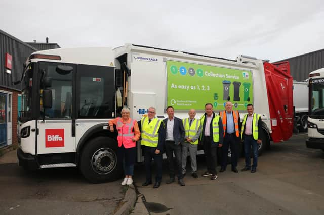 Councillor Moira-Ann Grainger, Warwick District Council’s portfolio holder for neighbourhood and leisure, with the team at Dennis Eagle