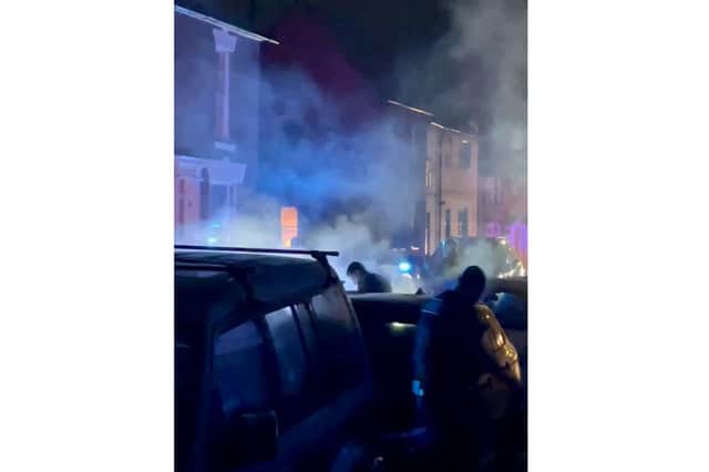 The car hit several cars in the street. Photo by Nicholas Goode
