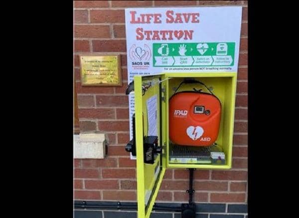 The newly-installed defibrillator. Photo courtesy of Naomi Issitt.