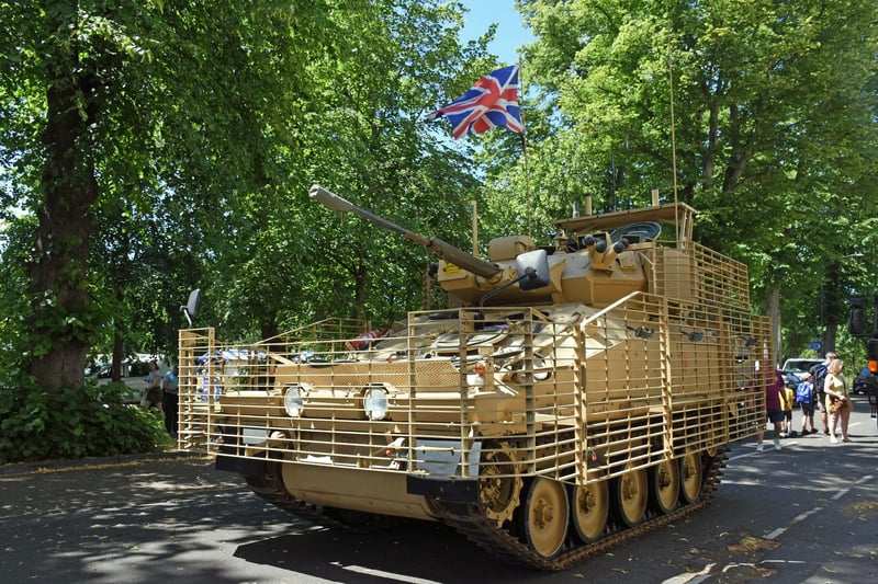 A Challenger 1 tank plus a Scimitar 1, Scimitar 2 and Scorpion tank were parked on Dormer Place during the event.