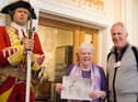 Janet Shaw, past president of the Warwick British Legion and judge for the competition, with Chris Kirby, general manager of the Fusiliers Museum. Janet named the winning entry 'Ready to march'. Photo by Gill Fletcher