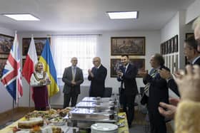 Ukrainian minister-counsellor Eduard Fesko has visited the Polish Centre in Leamington to recognise residents’ aid efforts. Picture supplied.