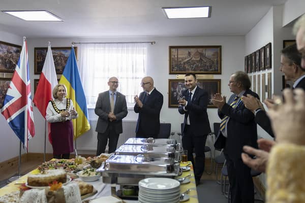 Ukrainian minister-counsellor Eduard Fesko has visited the Polish Centre in Leamington to recognise residents’ aid efforts. Picture supplied.