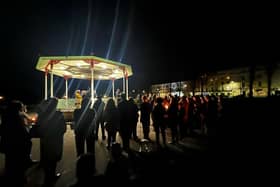 Around 150 people gathered at the Pump Room Gardens in Leamington for a moving and powerful candlelight vigil, marking the third anniversary of the full-scale invasion of Ukraine. Picture supplied.