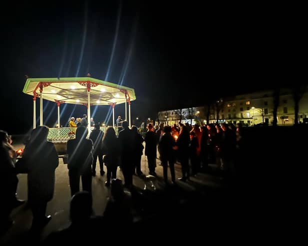 Around 150 people gathered at the Pump Room Gardens in Leamington for a moving and powerful candlelight vigil, marking the third anniversary of the full-scale invasion of Ukraine. Picture supplied.