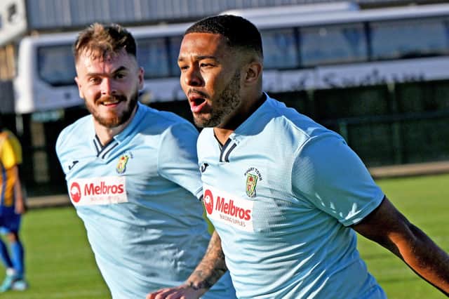 Jordan Wilson hit a hat-trick in Rugby Town's win at Long Buckby. Picture by Martin Pulley