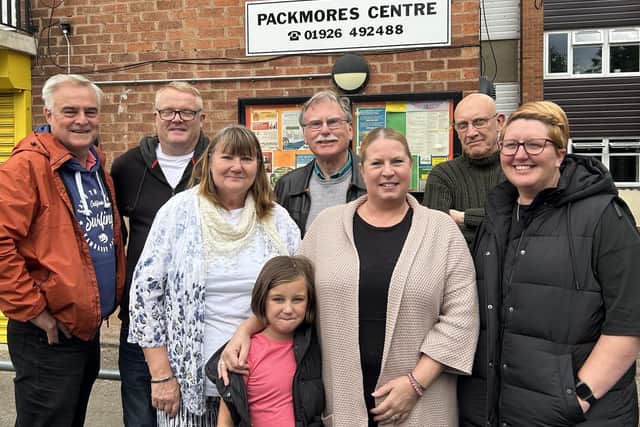 Local residents and local councillors welcome the start of the Packmores Community Centre project. Left to right shows: Cllr Jim Sinnott, Cllr Simon Pargeter, PAC Secretary Carol Gough, Reeva Beehan, Cllr John Holland, PAC Treasurer Mandy Burford, Nic Ruch and Debbie Behan. Photo supplied