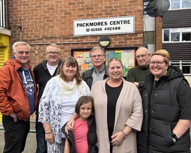 Local residents and local councillors welcome the start of the Packmores Community Centre project. Left to right shows: Cllr Jim Sinnott, Cllr Simon Pargeter, PAC Secretary Carol Gough, Reeva Beehan, Cllr John Holland, PAC Treasurer Mandy Burford, Nic Ruch and Debbie Behan. Photo supplied